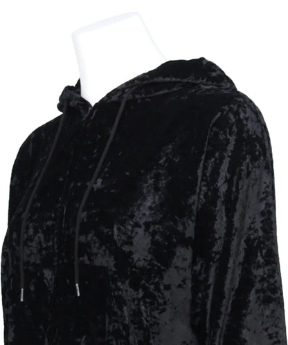 CRUSHED VELVET ZIP-UP CROPPED HOODIE