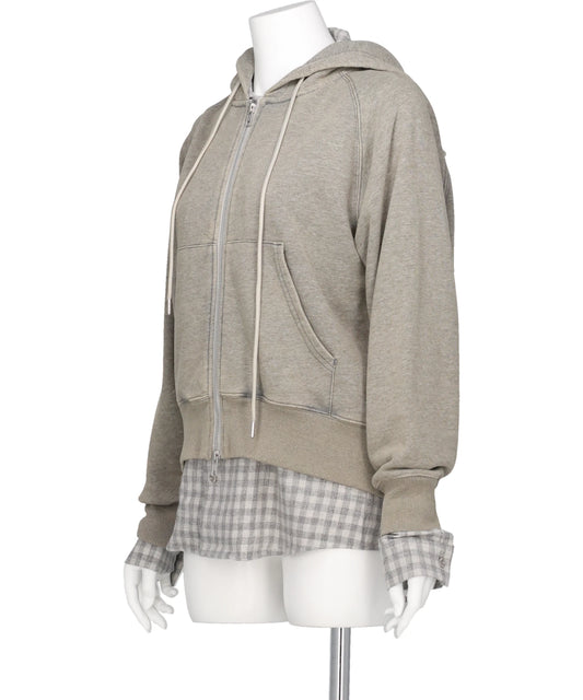 LOVE EMBROIDERY LAYERED ZIP HOODIE