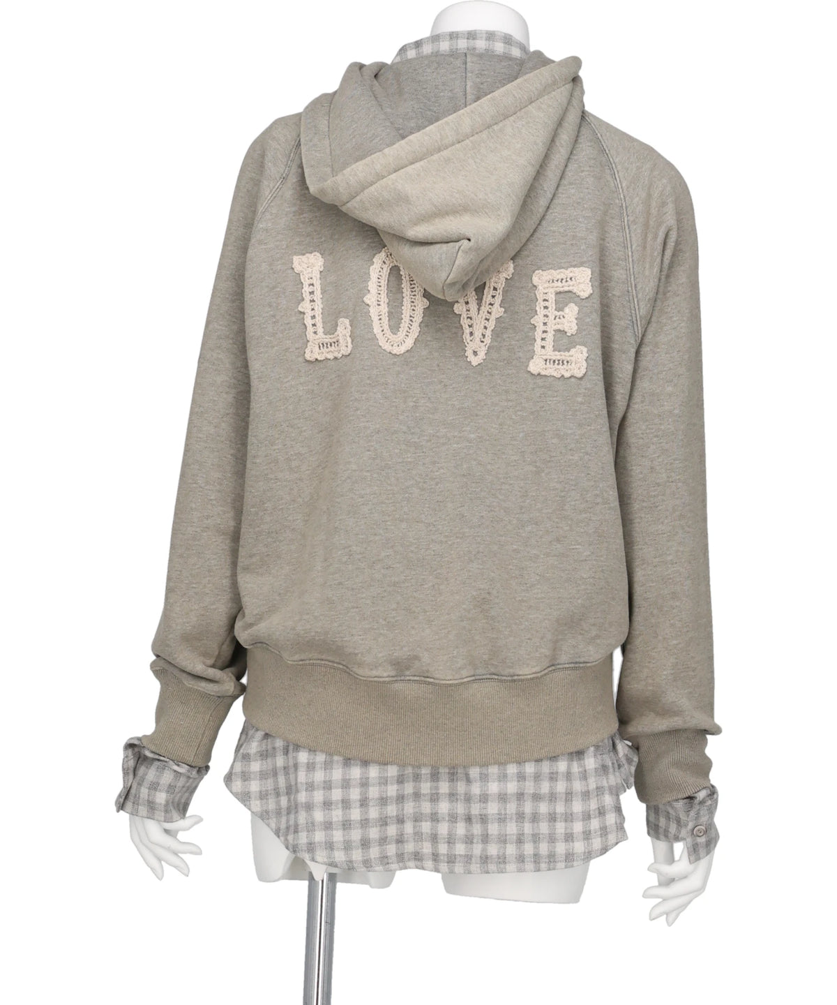 LOVE EMBROIDERY LAYERED ZIP HOODIE