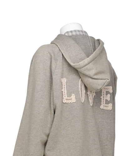 LOVE EMBROIDERY LAYERED ZIP HOODIE