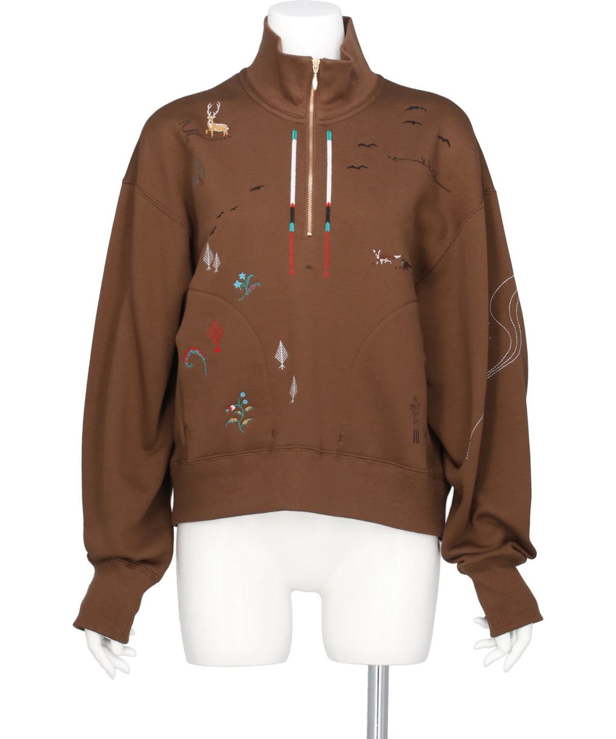 Mame Kurogouchi LANDSCAPE EMBROIDERY HALF ZIPPEDSWEATSHIRT