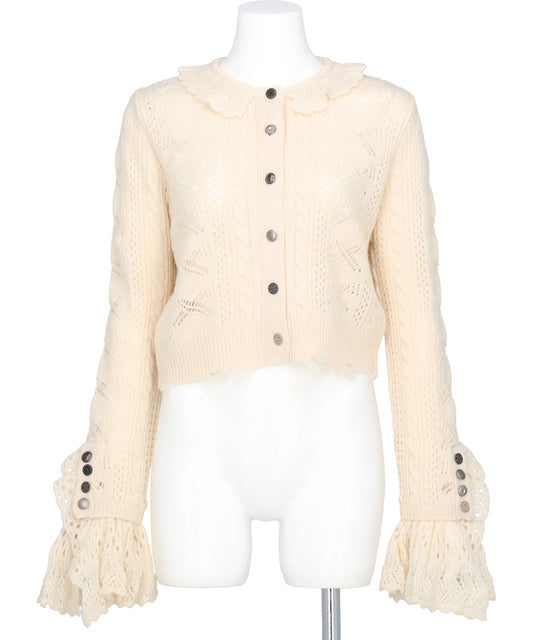 tanakadaisuke(タナカダイスケ) RIBBON PATTERN FRILLED SLEEVE KNITCARDIGAN