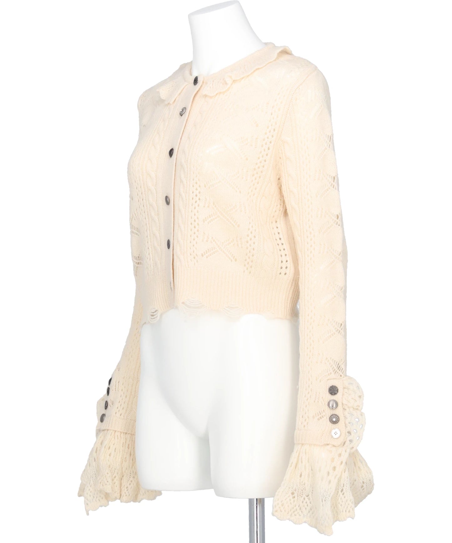 RIBBON PATTERN FRILLED SLEEVE KNITCARDIGAN