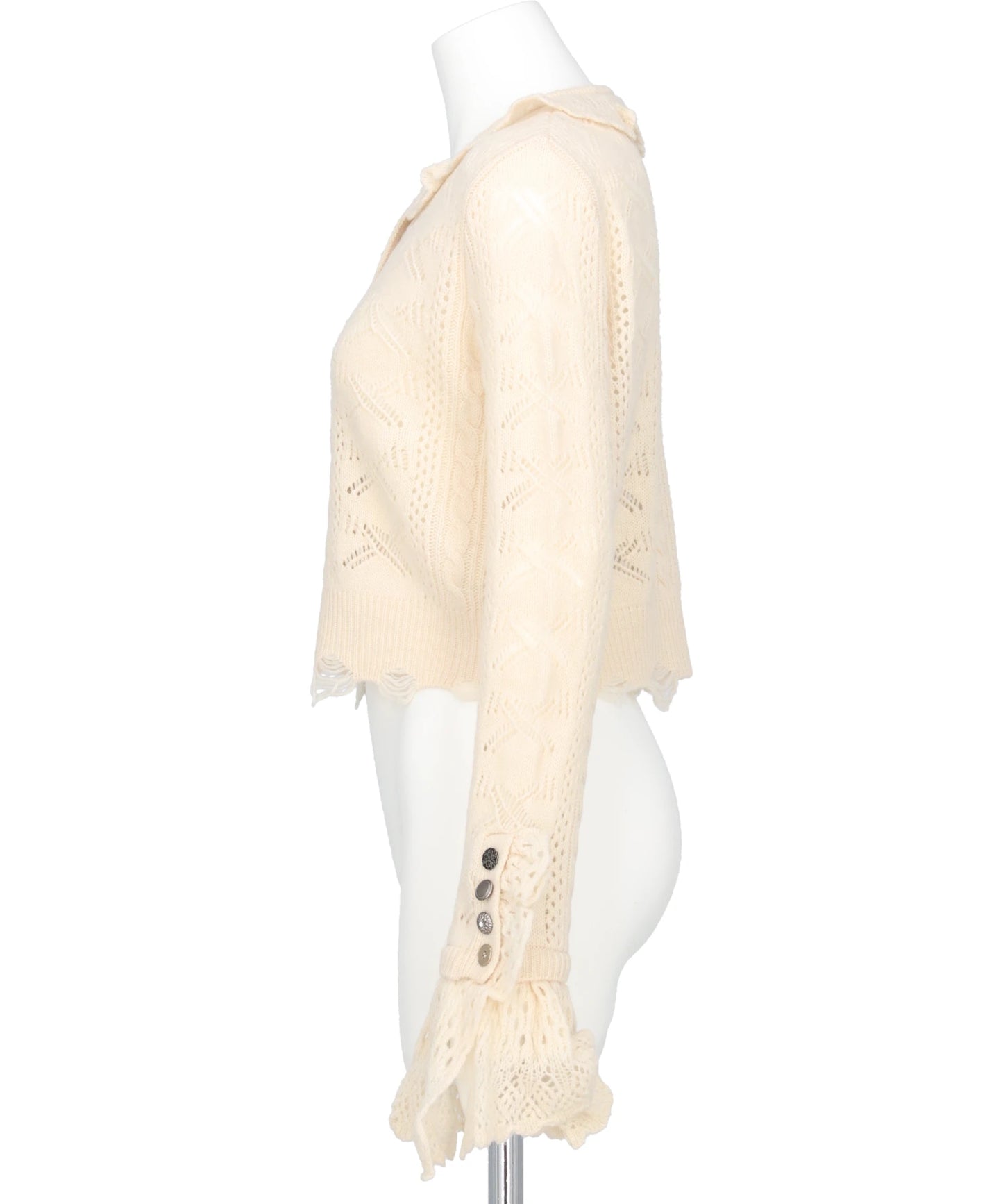 RIBBON PATTERN FRILLED SLEEVE KNITCARDIGAN