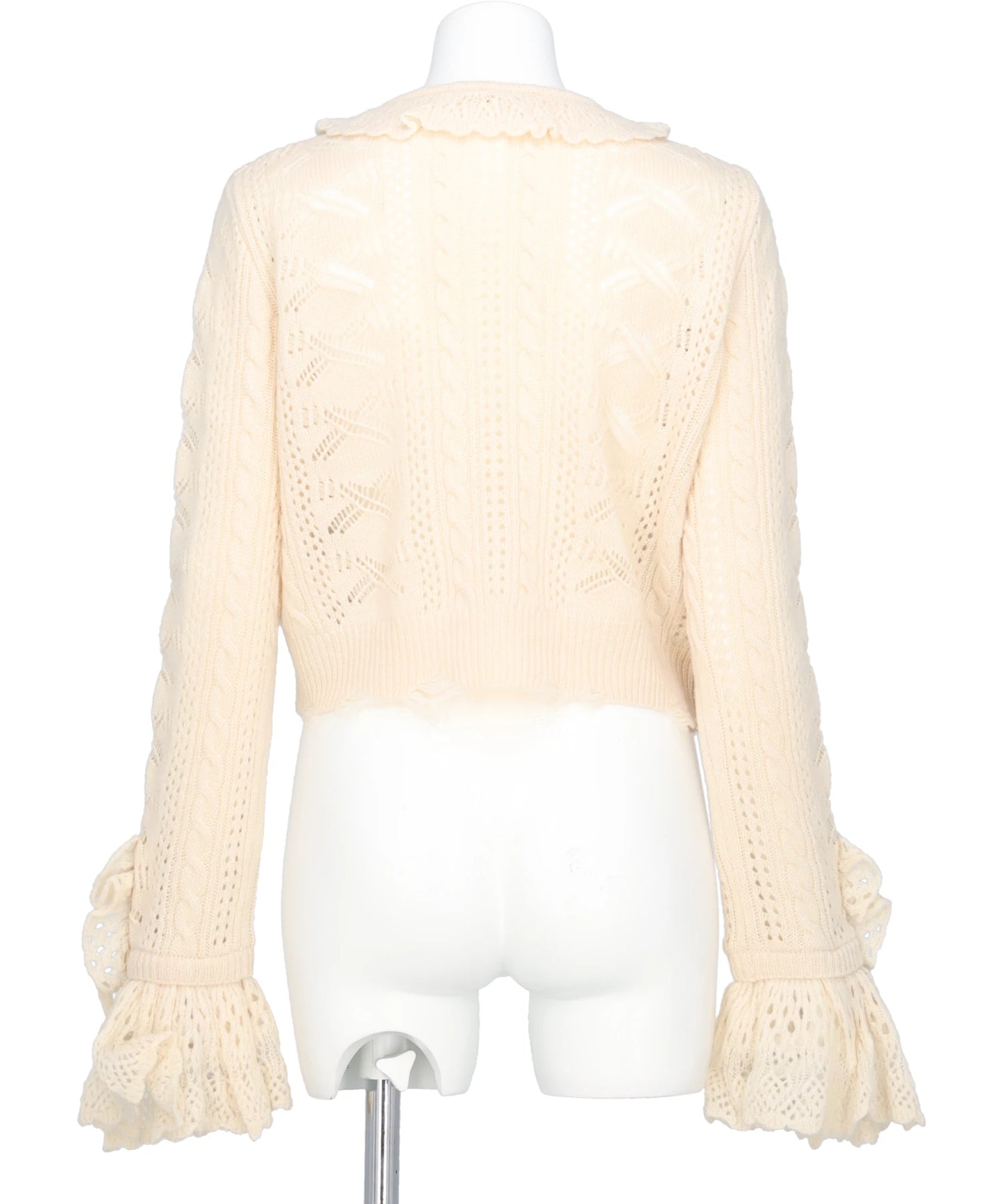 RIBBON PATTERN FRILLED SLEEVE KNITCARDIGAN
