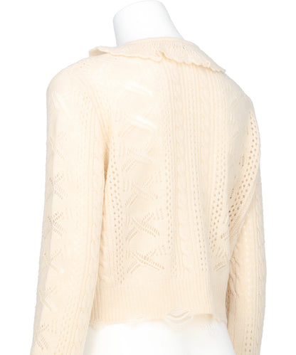 RIBBON PATTERN FRILLED SLEEVE KNITCARDIGAN