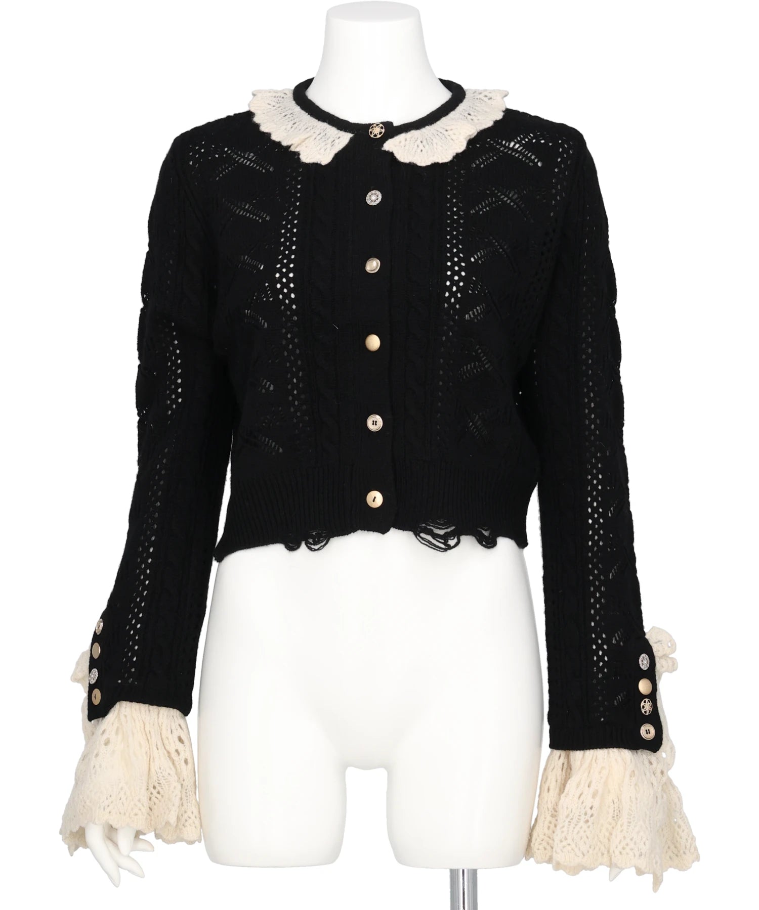 tanakadaisuke(タナカダイスケ) RIBBON PATTERN FRILLED SLEEVE KNITCARDIGAN