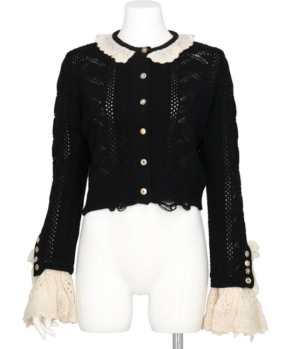 tanakadaisuke(タナカダイスケ) RIBBON PATTERN FRILLED SLEEVE KNITCARDIGAN