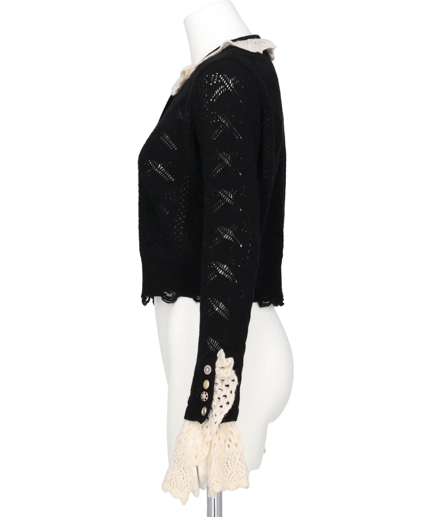 RIBBON PATTERN FRILLED SLEEVE KNITCARDIGAN