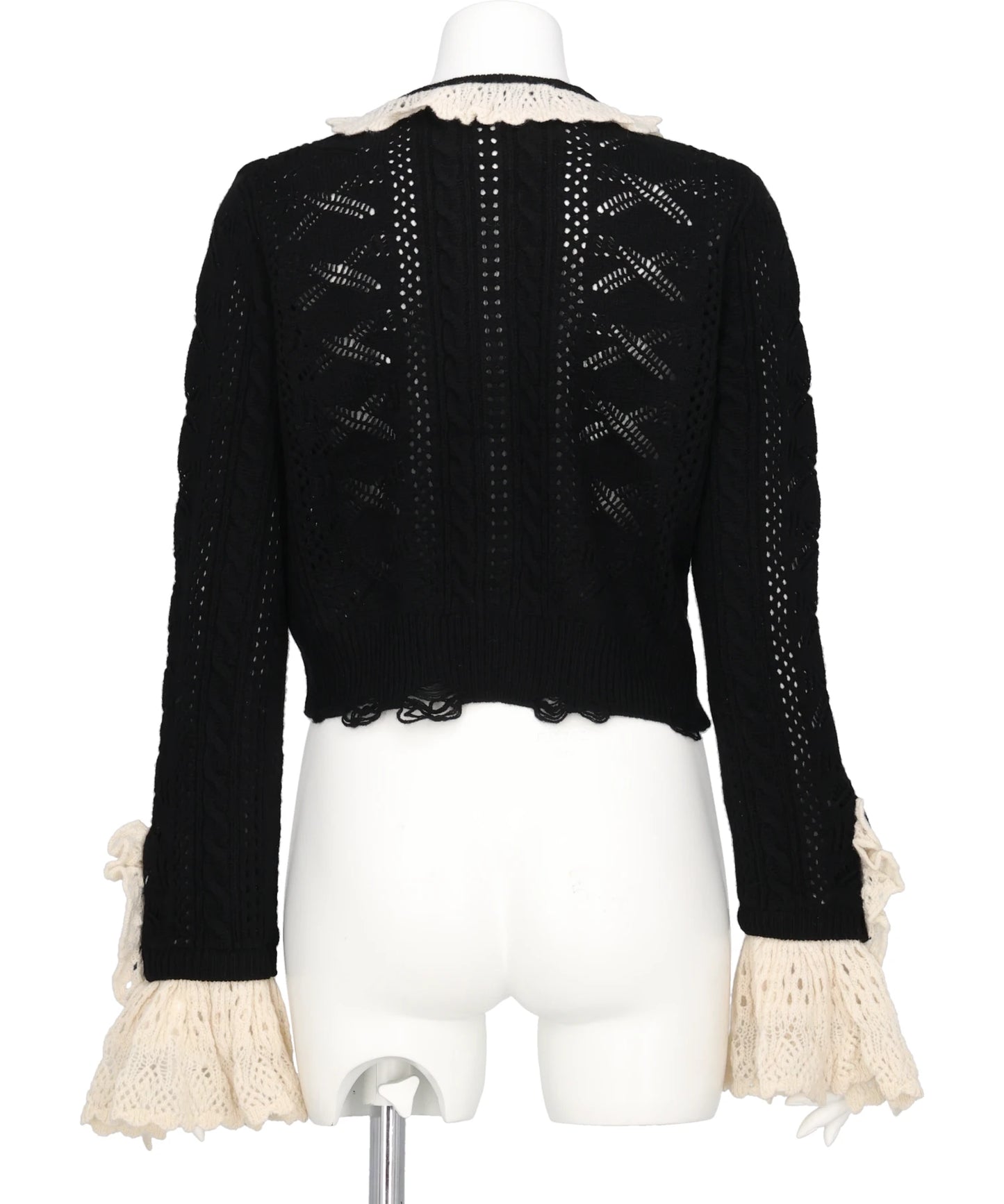 RIBBON PATTERN FRILLED SLEEVE KNITCARDIGAN