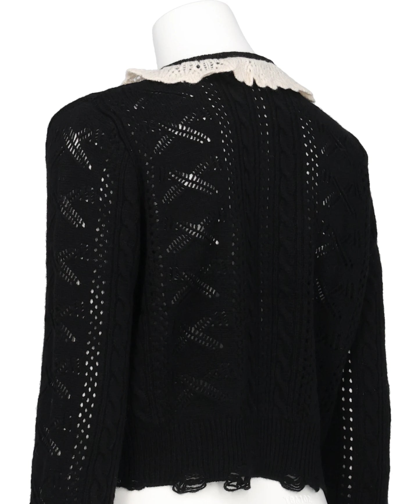 RIBBON PATTERN FRILLED SLEEVE KNITCARDIGAN