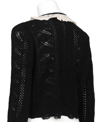 RIBBON PATTERN FRILLED SLEEVE KNITCARDIGAN