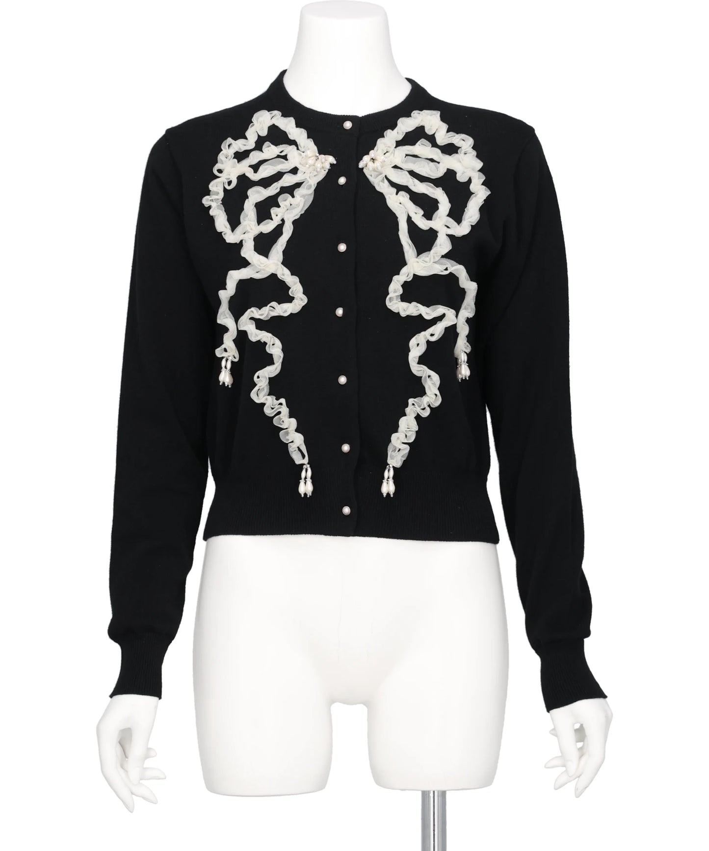 RIBBON TULLE PEARL EMBROIDERY CARDIGAN