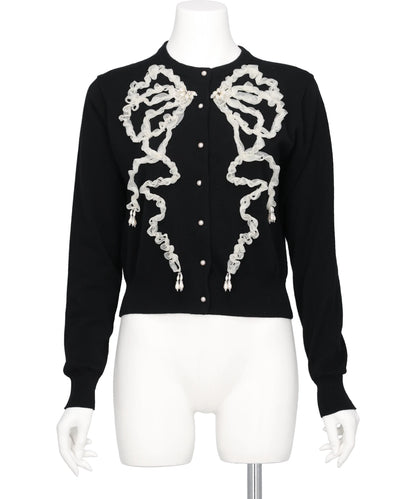 RIBBON TULLE PEARL EMBROIDERY CARDIGAN