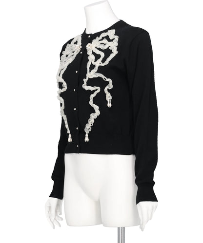 RIBBON TULLE PEARL EMBROIDERY CARDIGAN