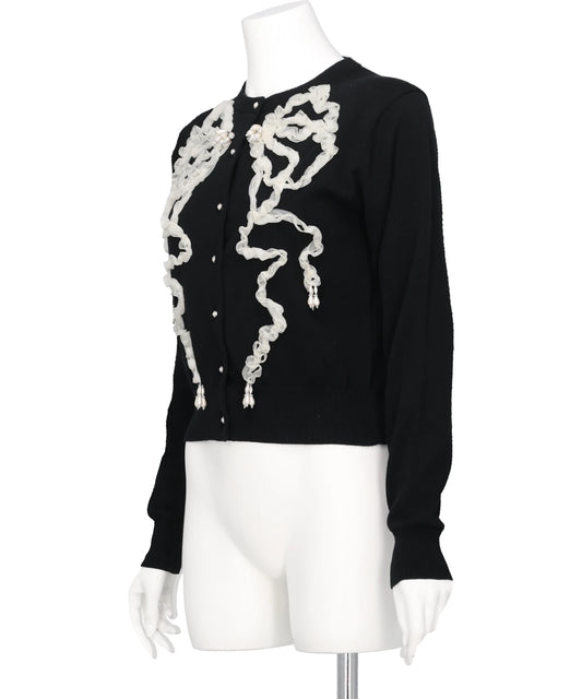 RIBBON TULLE PEARL EMBROIDERY CARDIGAN
