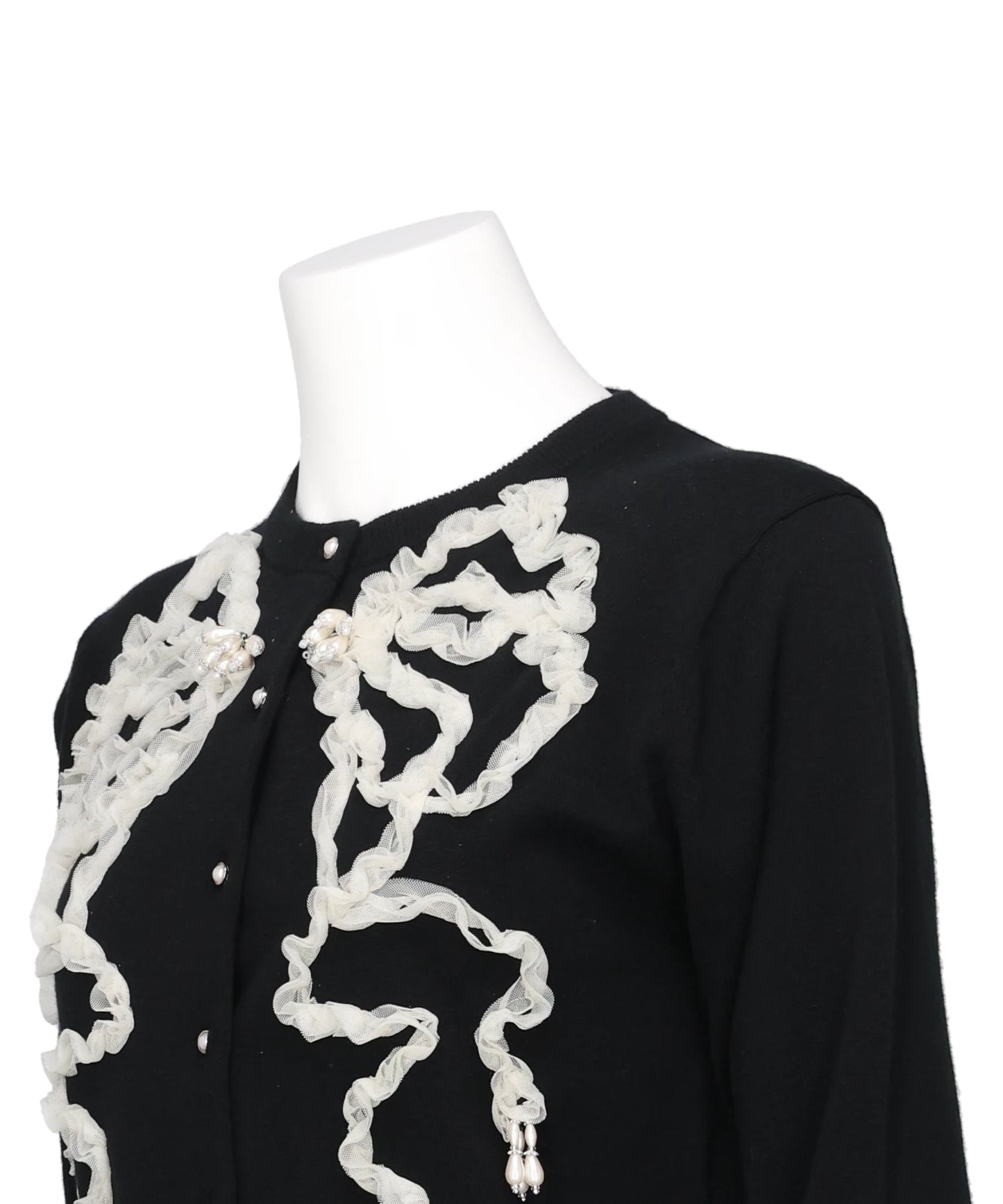RIBBON TULLE PEARL EMBROIDERY CARDIGAN