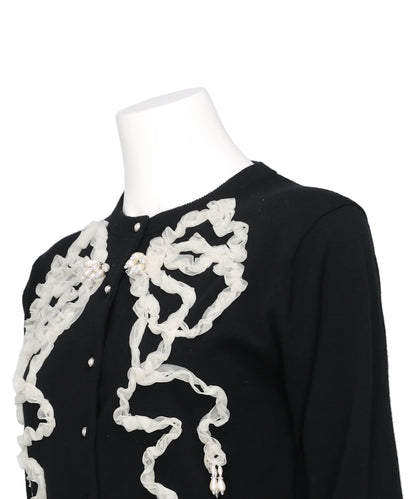 RIBBON TULLE PEARL EMBROIDERY CARDIGAN