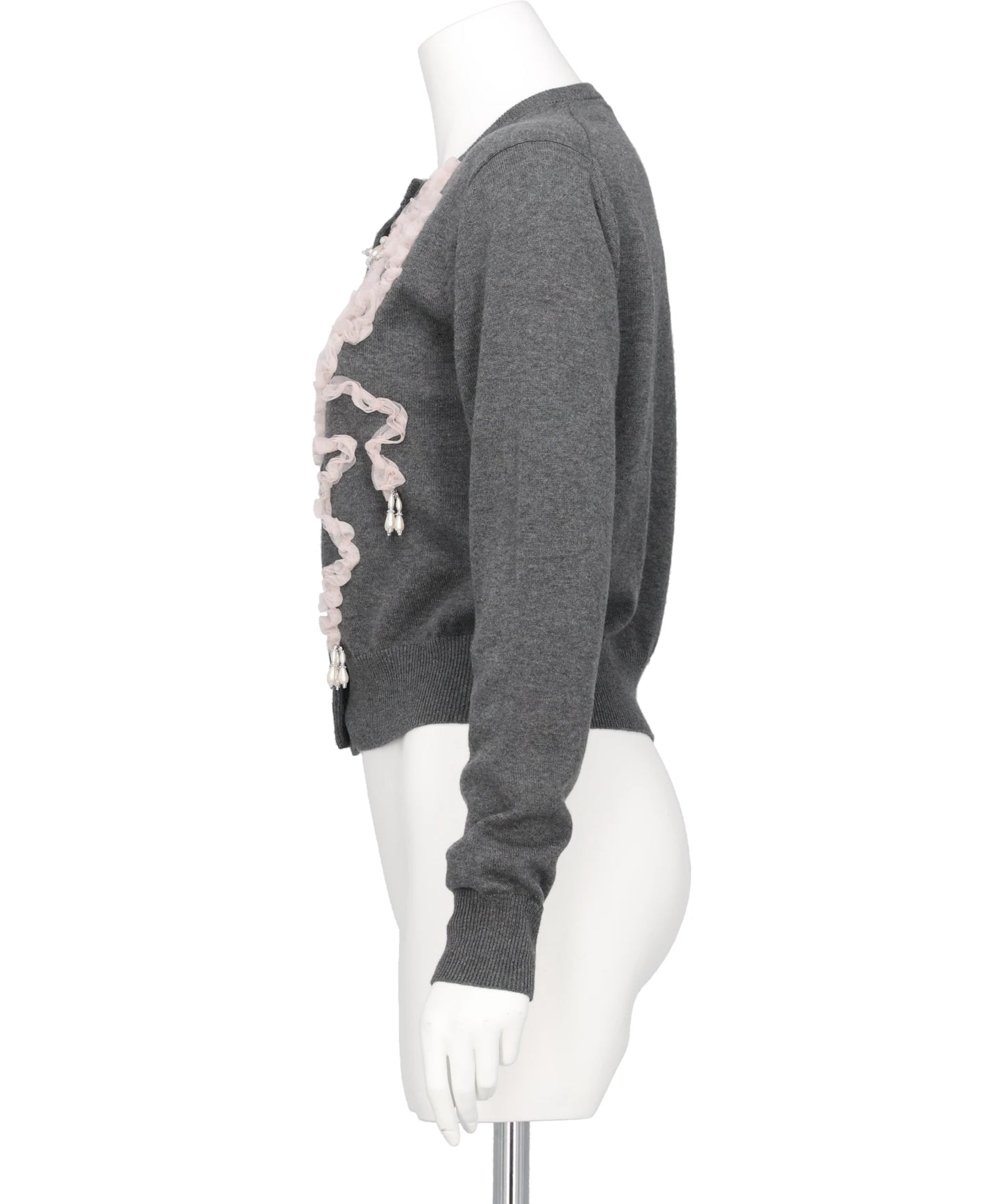 RIBBON TULLE PEARL EMBROIDERY CARDIGAN