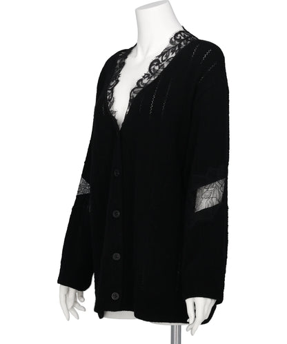 OVERSIZED HAIRY LACE PANELED KNITCARDIGAN