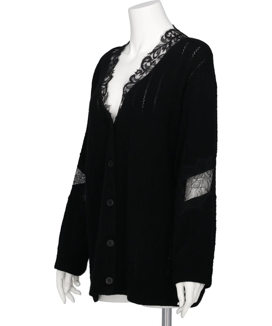 OVERSIZED HAIRY LACE PANELED KNITCARDIGAN