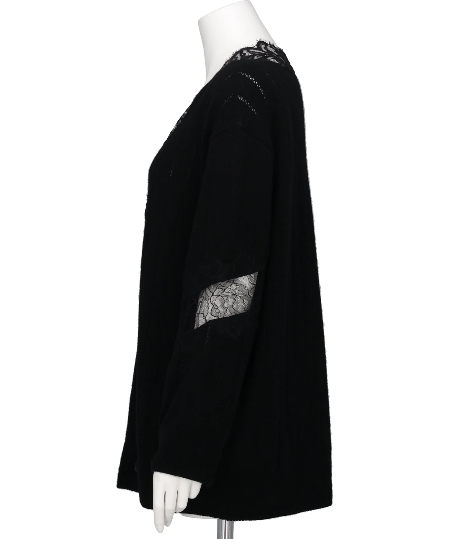 OVERSIZED HAIRY LACE PANELED KNITCARDIGAN