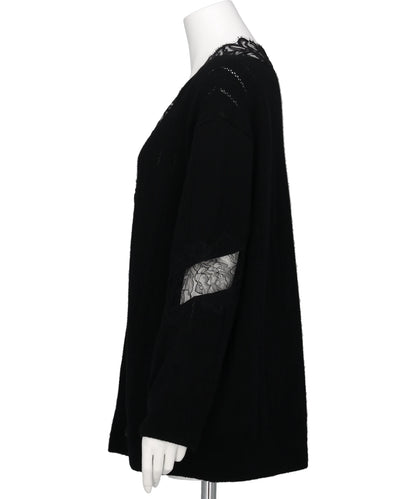 OVERSIZED HAIRY LACE PANELED KNITCARDIGAN