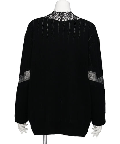 OVERSIZED HAIRY LACE PANELED KNITCARDIGAN