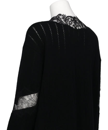 OVERSIZED HAIRY LACE PANELED KNITCARDIGAN