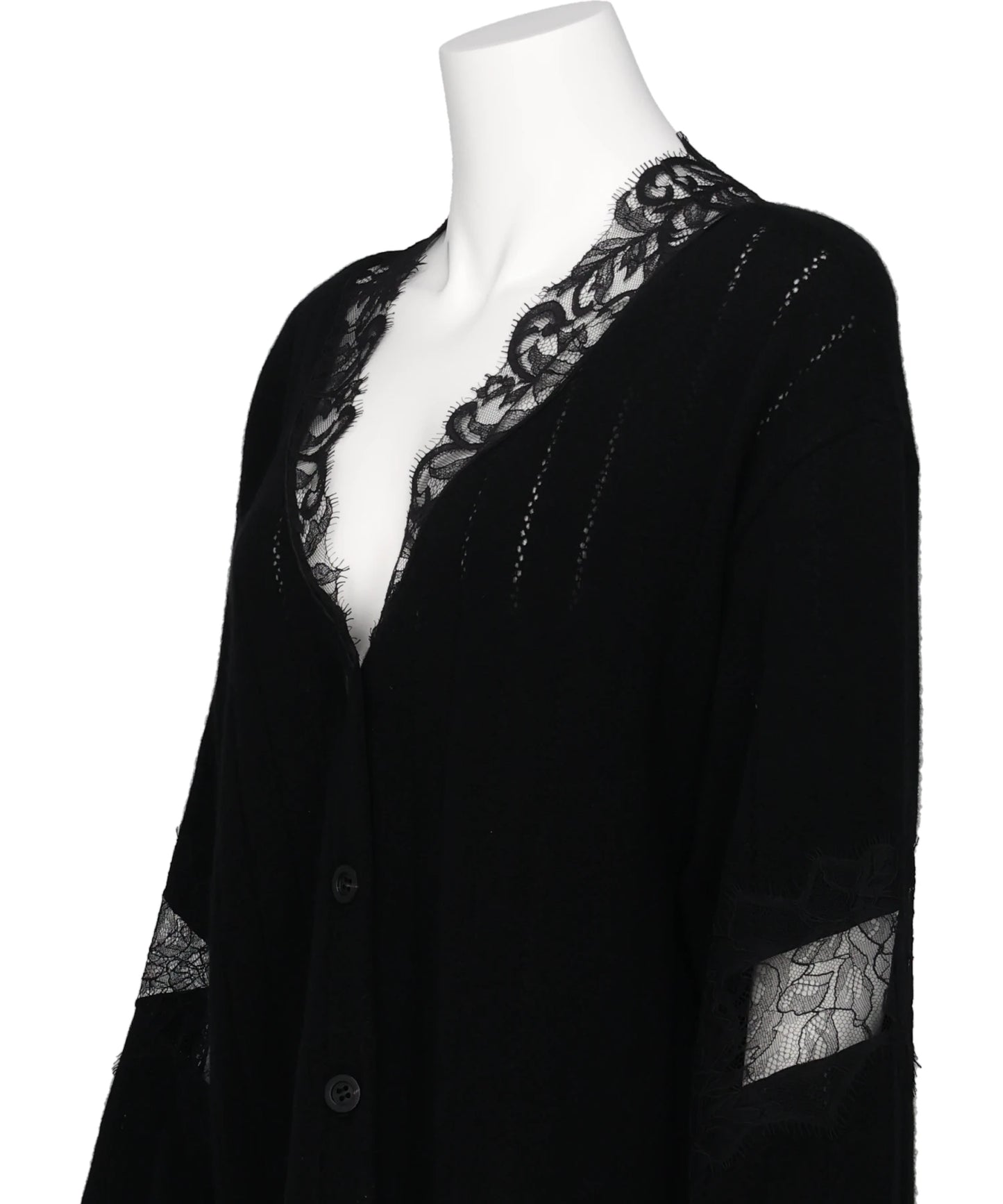 OVERSIZED HAIRY LACE PANELED KNITCARDIGAN