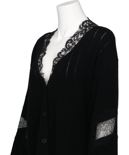 OVERSIZED HAIRY LACE PANELED KNITCARDIGAN