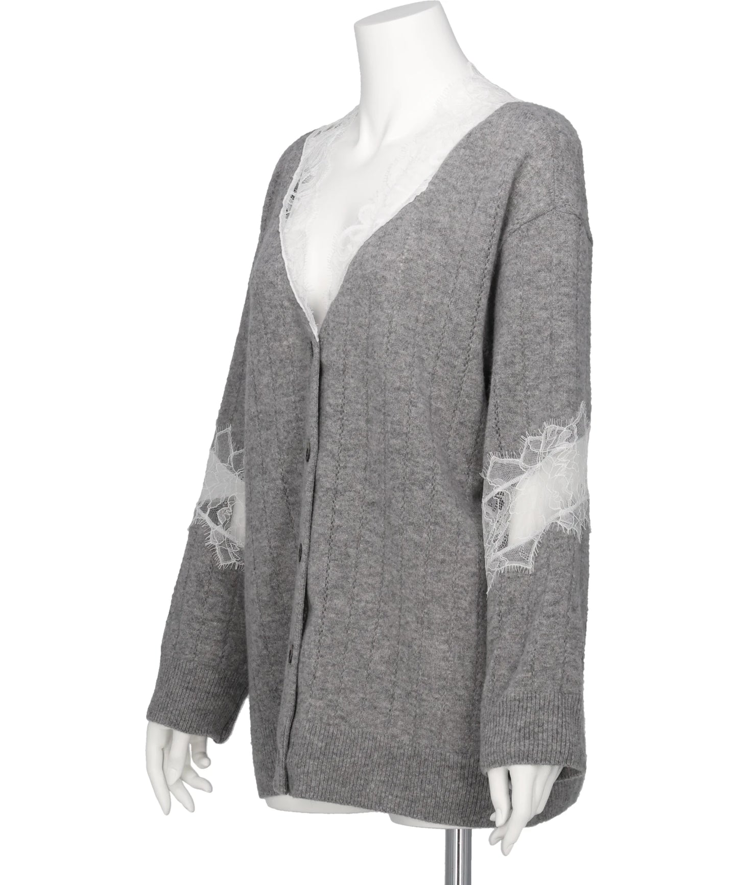 OVERSIZED HAIRY LACE PANELED KNITCARDIGAN