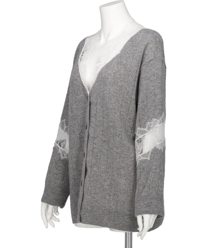 OVERSIZED HAIRY LACE PANELED KNITCARDIGAN