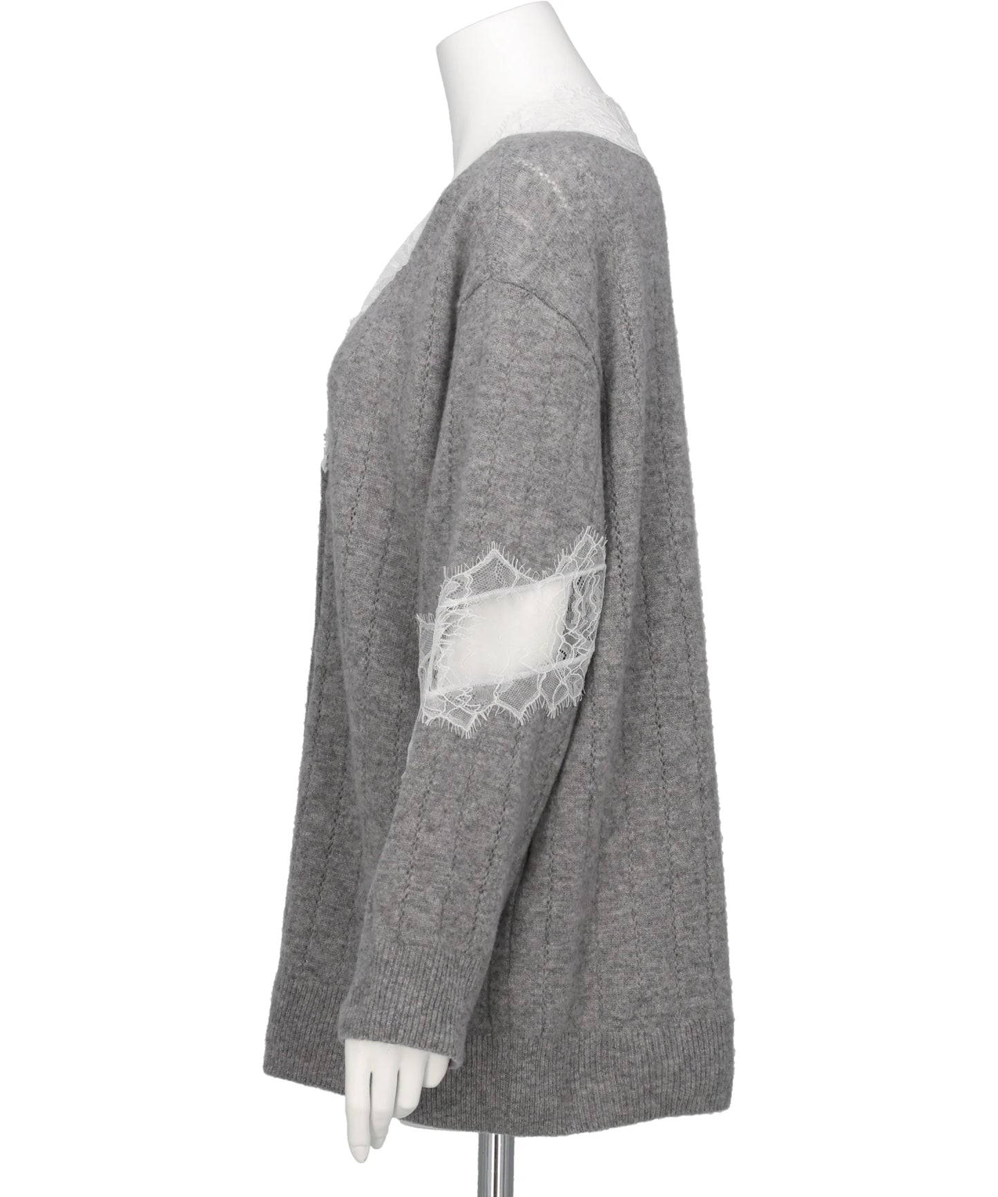 OVERSIZED HAIRY LACE PANELED KNITCARDIGAN