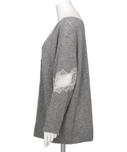 OVERSIZED HAIRY LACE PANELED KNITCARDIGAN