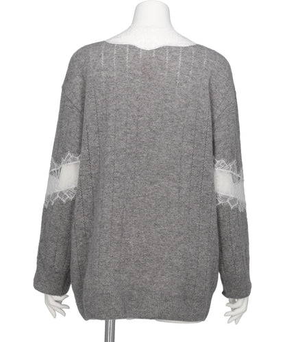 OVERSIZED HAIRY LACE PANELED KNITCARDIGAN