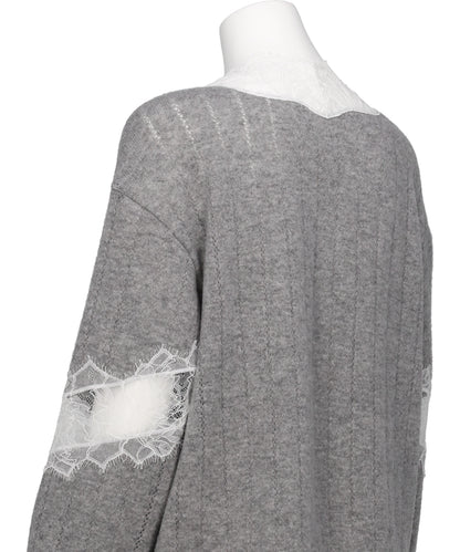 OVERSIZED HAIRY LACE PANELED KNITCARDIGAN