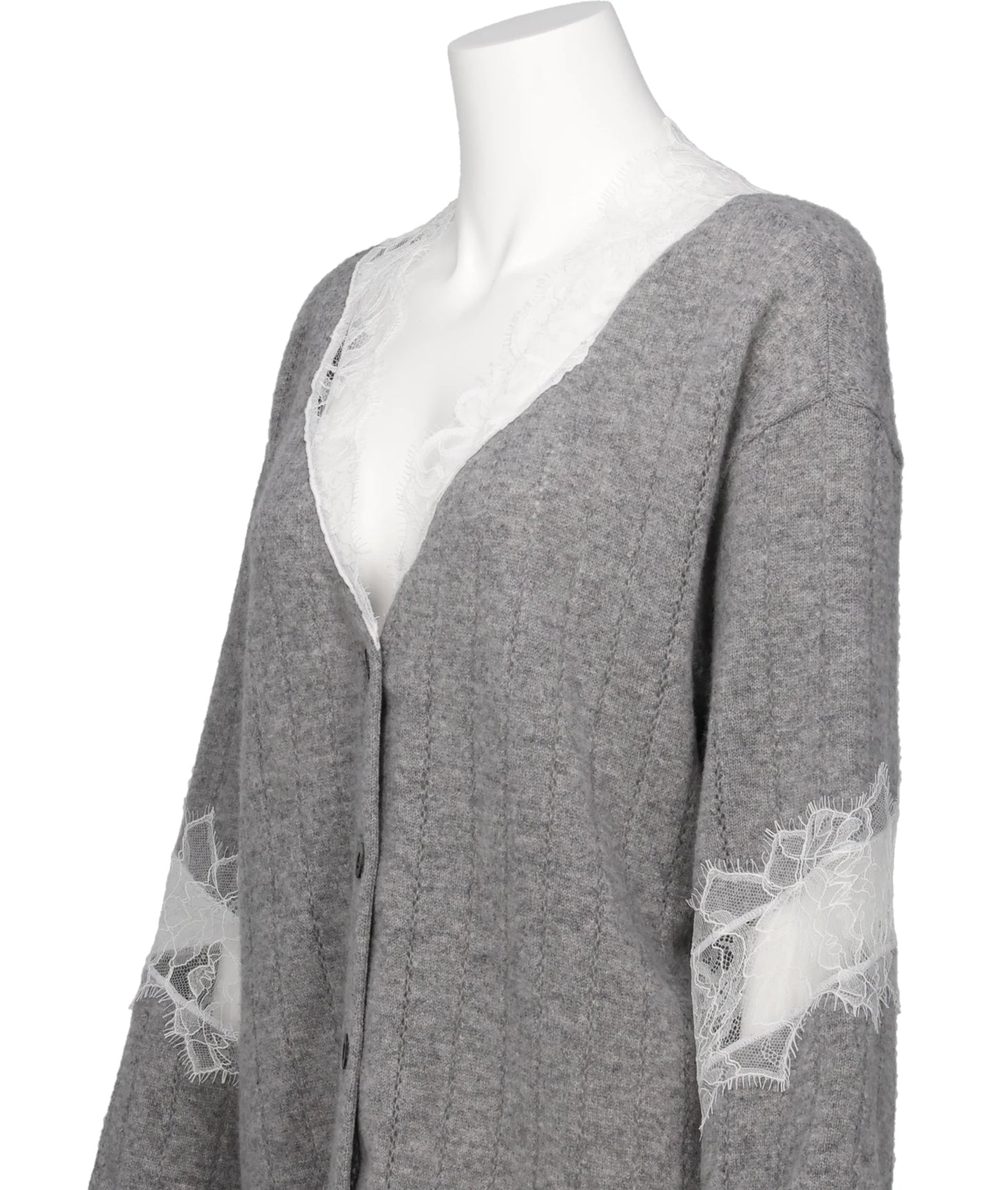 OVERSIZED HAIRY LACE PANELED KNITCARDIGAN
