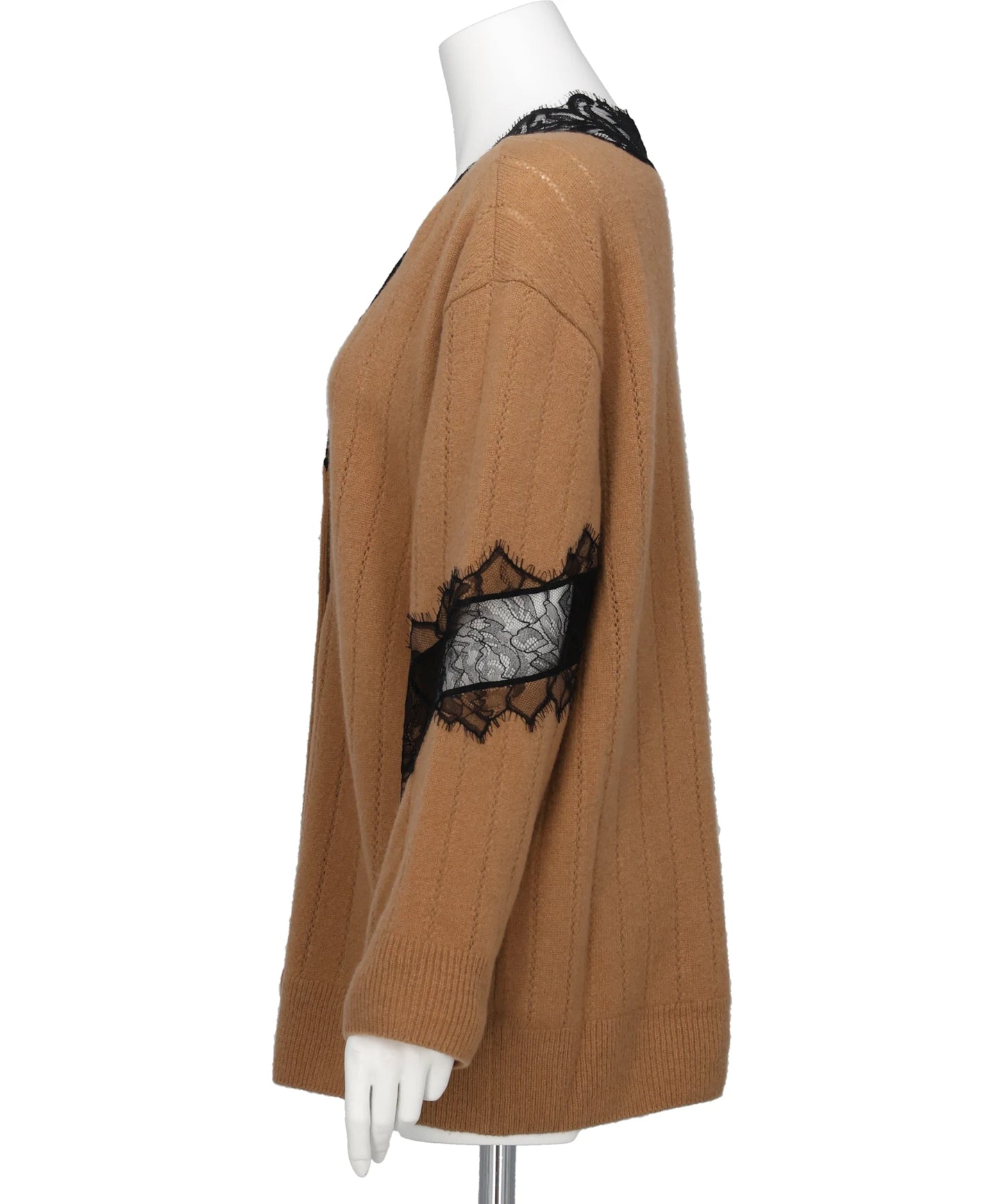 OVERSIZED HAIRY LACE PANELED KNITCARDIGAN