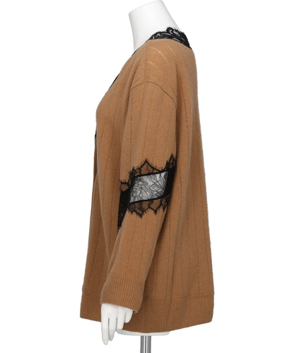 OVERSIZED HAIRY LACE PANELED KNITCARDIGAN