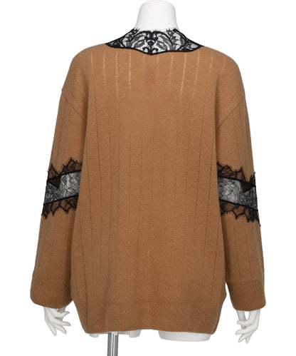 OVERSIZED HAIRY LACE PANELED KNITCARDIGAN