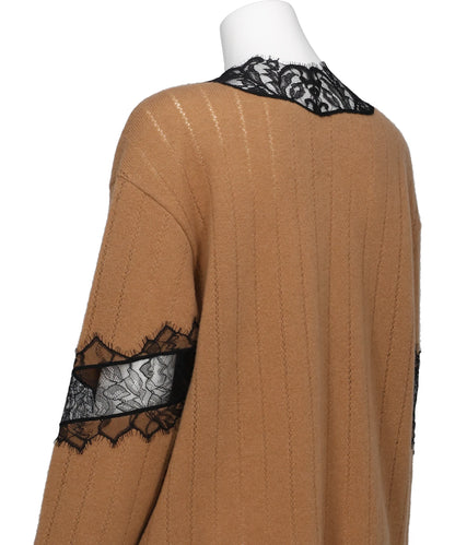 OVERSIZED HAIRY LACE PANELED KNITCARDIGAN