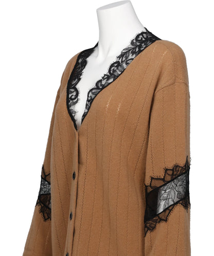 OVERSIZED HAIRY LACE PANELED KNITCARDIGAN