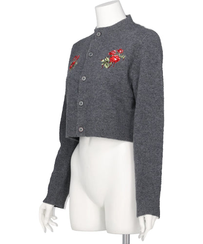 ROSE HAND BRODERIE POLO CARDIGAN