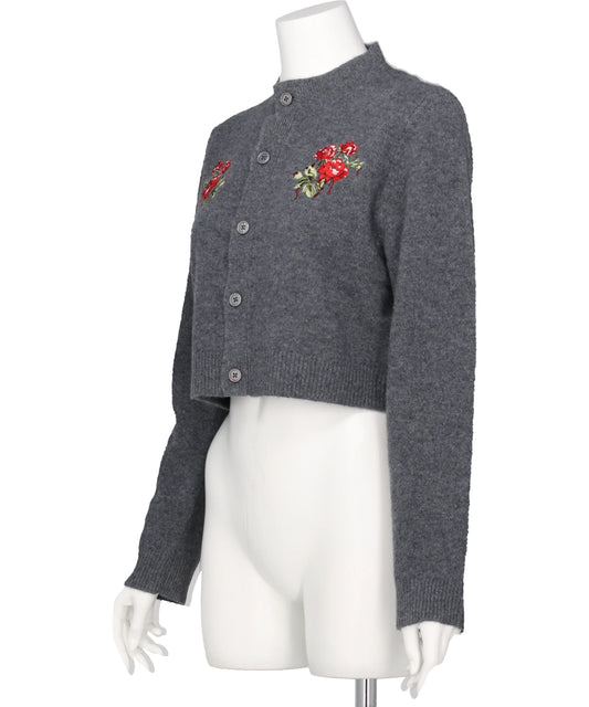 ROSE HAND BRODERIE POLO CARDIGAN