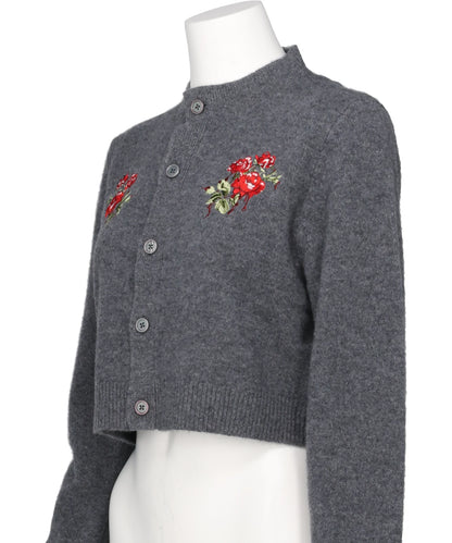ROSE HAND BRODERIE POLO CARDIGAN