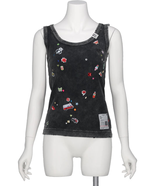 KIDS STICKER PRINT BLEACHED TANK-TOP