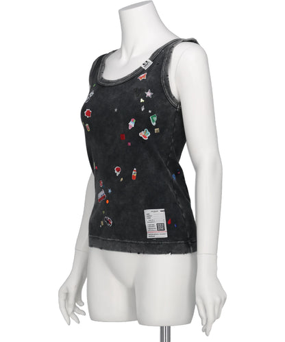 KIDS STICKER PRINT BLEACHED TANK-TOP