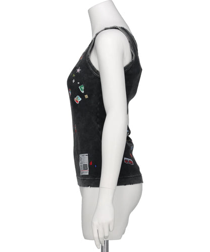 KIDS STICKER PRINT BLEACHED TANK-TOP