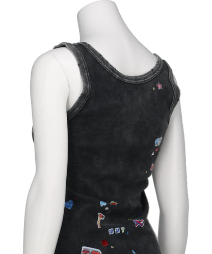 KIDS STICKER PRINT BLEACHED TANK-TOP
